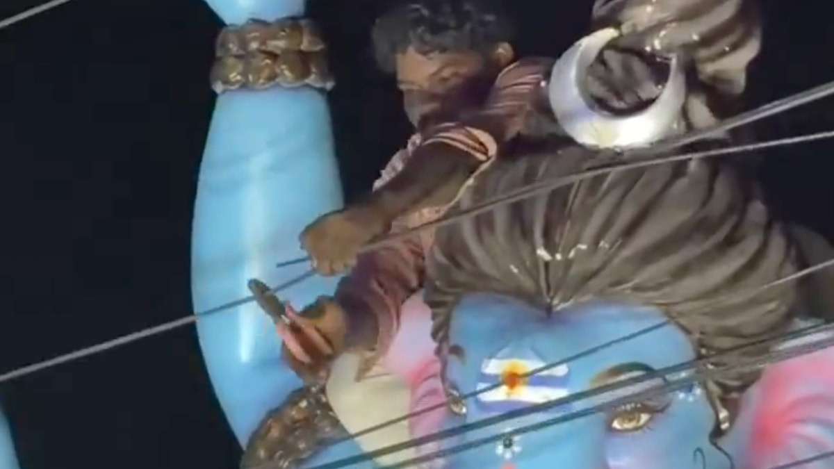 Hindistan'da tanrısına takılan elektrik tellerini kesip yoluna devam etti