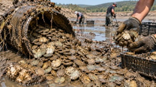 Göleti temizlemek için indiler, tam 200 kilo para çıkardılar