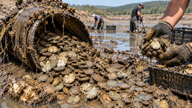 Göleti temizlemek için indiler, tam 200 kilo para çıkardılar