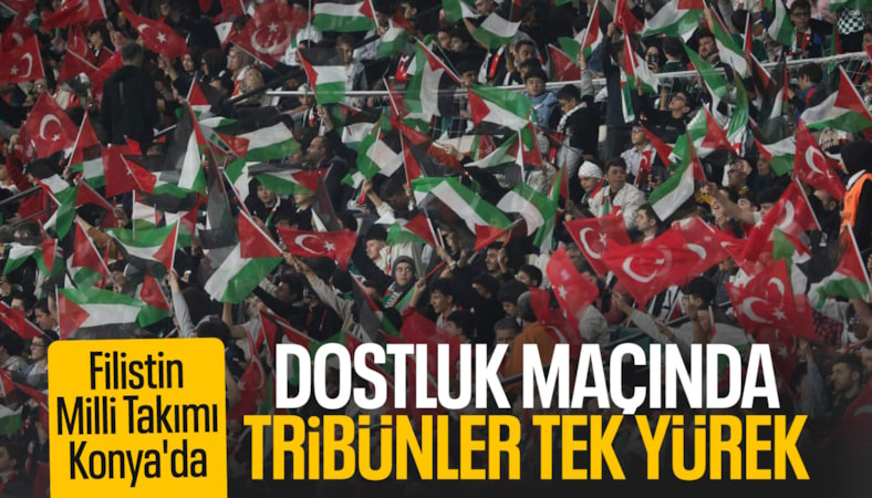 Konyaspor-Filistin Milli Futbol takımı yeşil sahada: Tribünler bayraklarla donatıldı