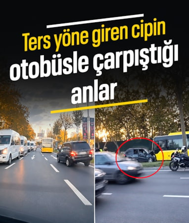 Sarıyer'de ters yöne giren cipin İETT otobüsüne çarptığı kaza kamerada