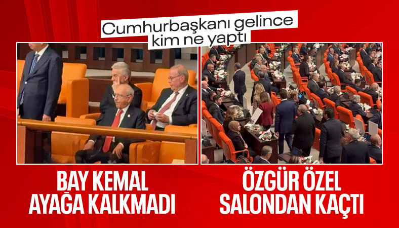 Cumhurbaşkanı Erdoğan Meclis'e geldi: Kılıçdaroğlu ayağa kalkmadı, Özgür Özel salonu terk etti