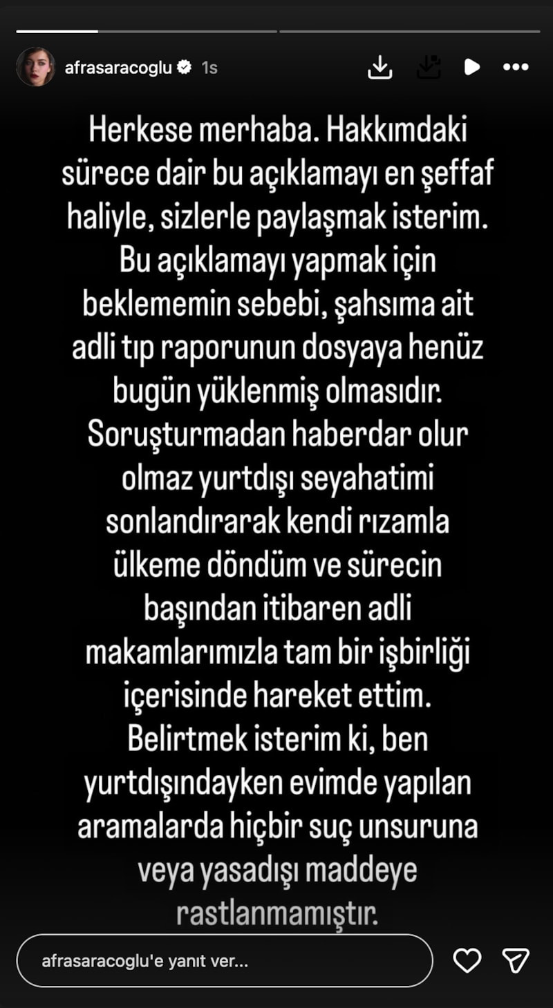 Afra Saraçoğlu Saç Analizindeki Yasa Dışı Madde Bulgusu Sonrası Açıklaması
