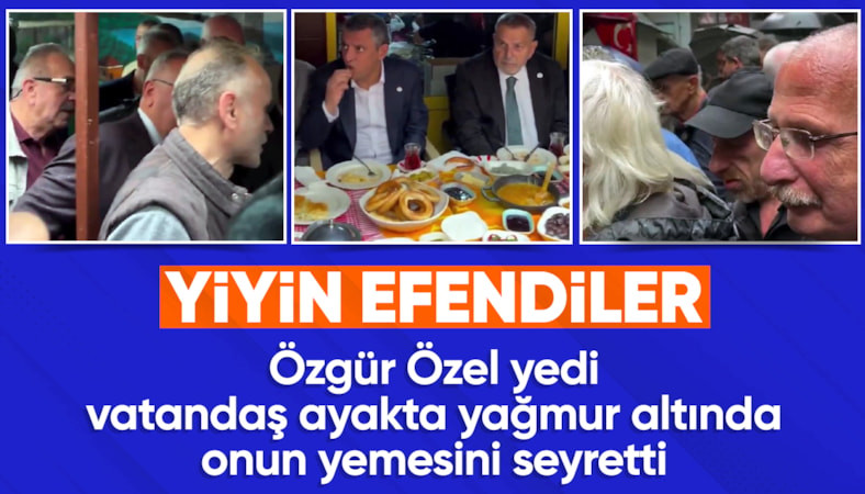 Özgür Özel'in kahvaltısı gündem oldu: Vatandaş yağmur altında seyretti