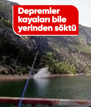 Peş peşe depremler sonrası Adana'da dağlardan kopan kaya kütlesi kamerada