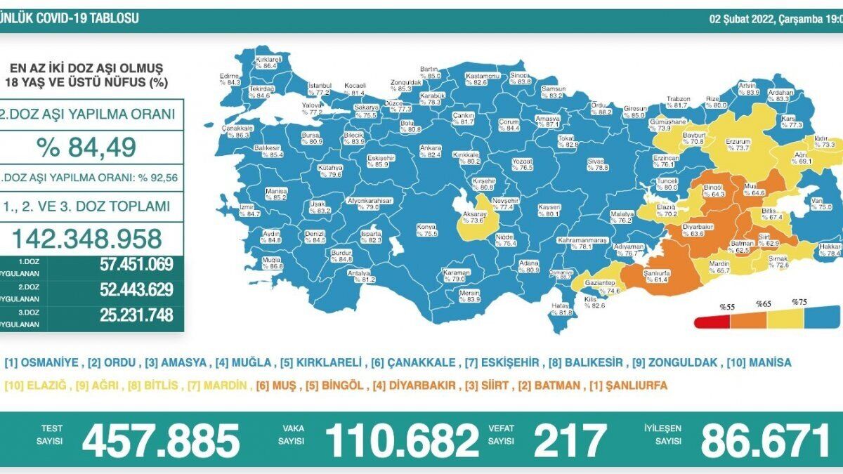 2 Şubat Türkiye'de koronavirüs tablosu