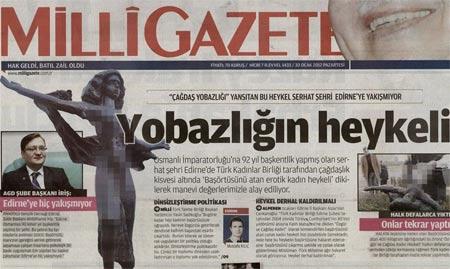 Milli Gazete bu heykeli sansürledi