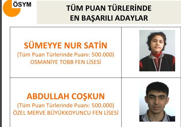 YGS birincileri Konya ve Osmaniye'den