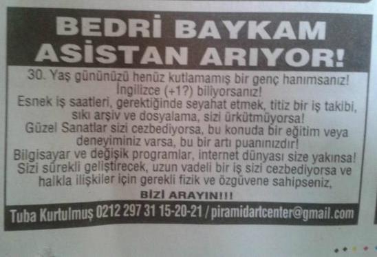 Bedri Baykam asistan arıyor