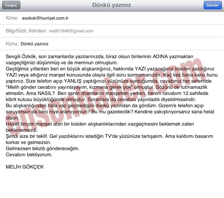 Melih Gökçek'ten Özkök'e düello daveti