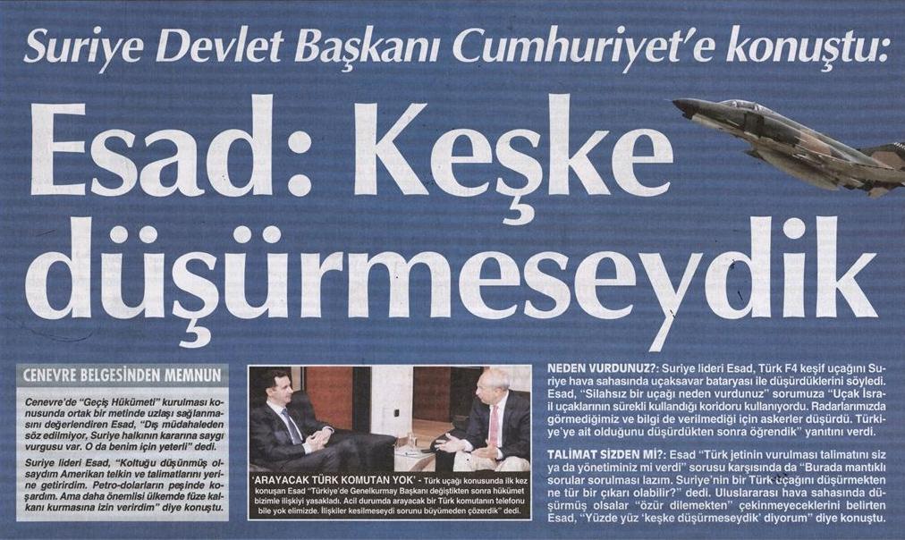 Esad: Keşke uçağı düşürmeseydik