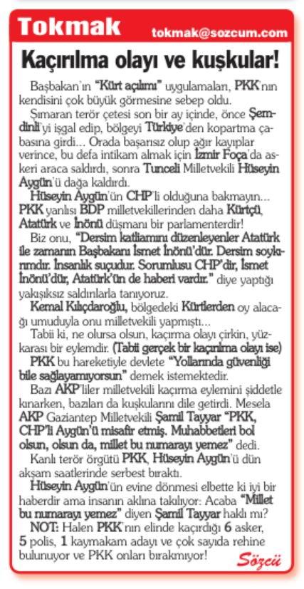 Sözcü Gazetesi Tayyar'a hak verdi