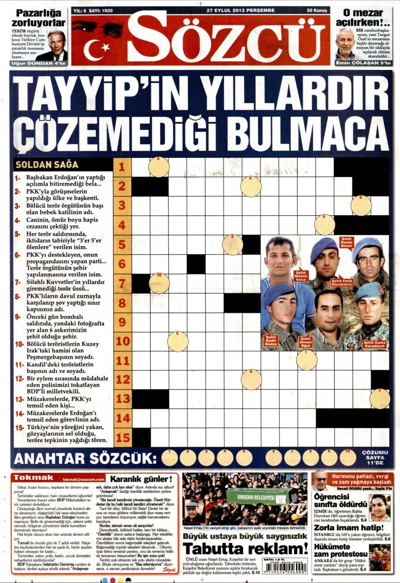 Sözcü'den çok konuşulacak bulmaca manşeti