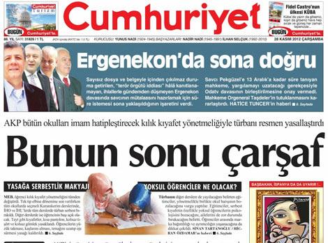Cumhuriyet'ten 'Korkarım şeriat geliyor' manşeti