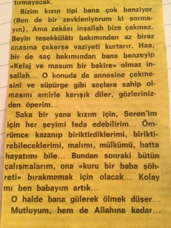 Seren Serengil'e babası Öztürk Serengil'den mektup