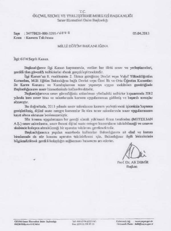 ÖSYM'den dijital saat ve entegre kamera