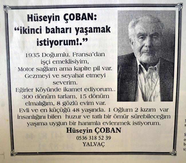 78 yaşındaki Hüseyin dedenin evlilik ilanı