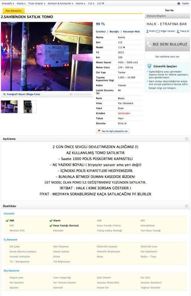 Çarşı'dan satılık TOMA esprisi