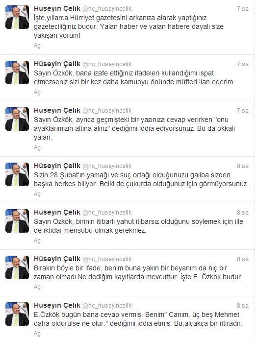 Hüseyin Çelik'ten Özkök'e sert cevap