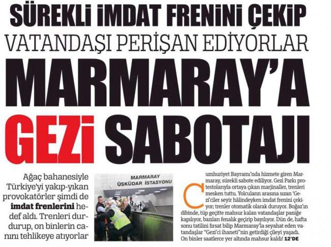 Türkiye Gazetesi: Geziciler Marmaray'a sabotaj düzenliyor