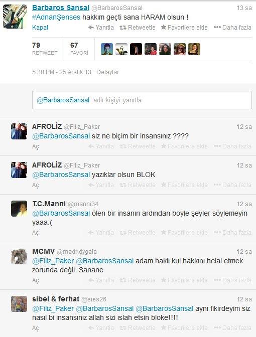 Barbaros Şansal Adnan Şenses'e hakkını haram etti