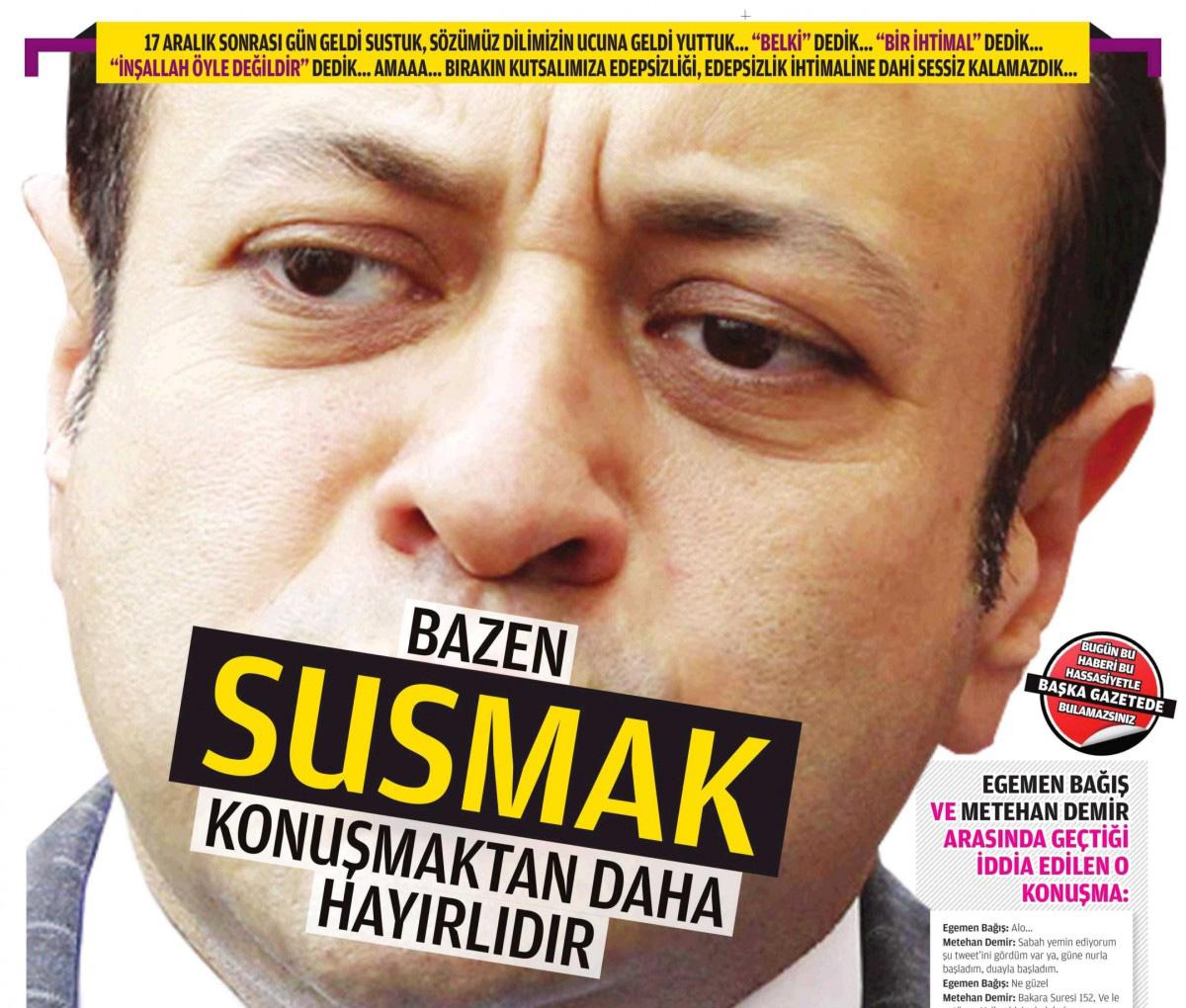 Milli Gazete manşete Egemen Bağış'ı taşıdı