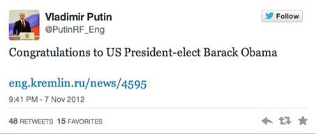 Putin'in ilk tweet'i Obama'yı tebrik etmek olmuş