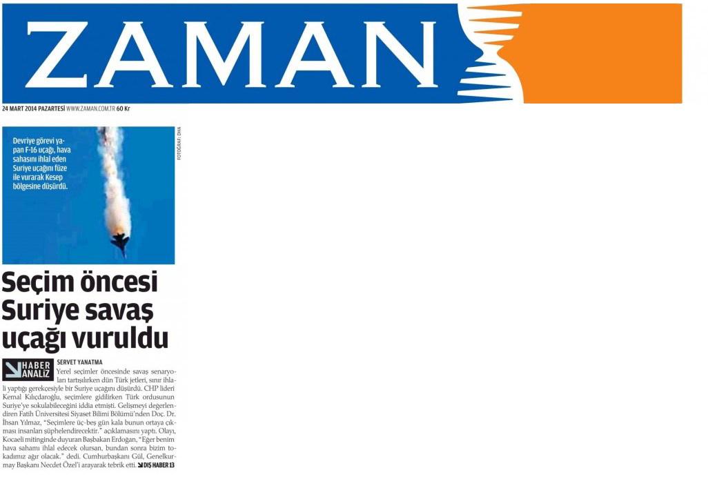 Today's Zaman'dan skandal Suriye manşeti