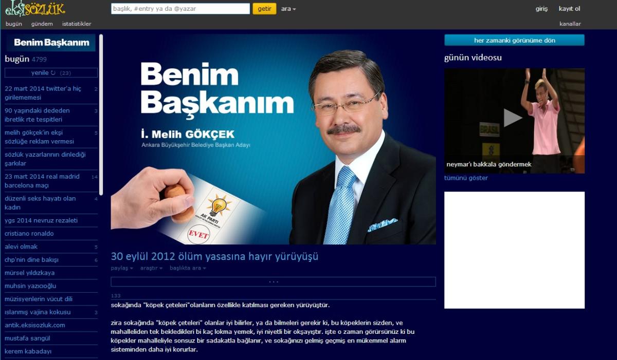 Melih Gökçek Ekşi Sözlük'e reklam verdi