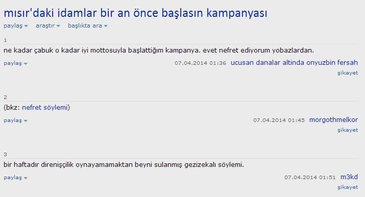 Ekşi Sözlük'te Mısır'daki idamlar uygulansın kampanyası