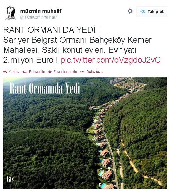 3. köprüye hayır diyenlerin Sarıyer ormanı villaları