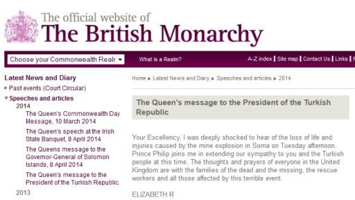 Kraliçe 2. Elizabeth'den Soma'ya taziye mesajı