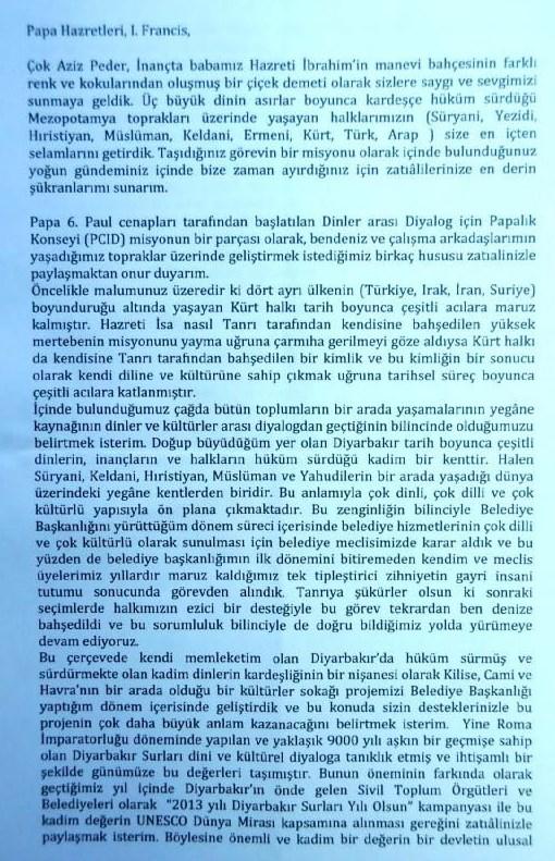 Kürtler'den Papa'ya mektup