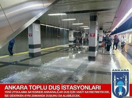 Ankara'da metroyu su bastı İZLE