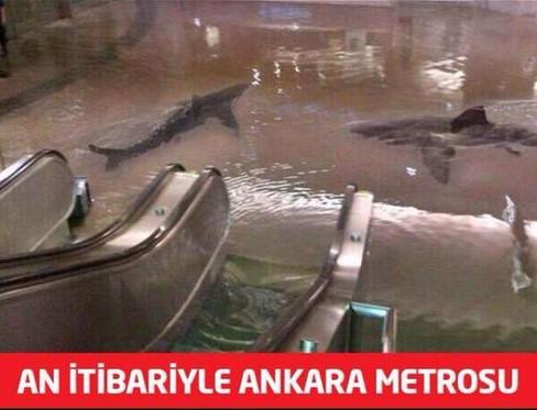 Ankara'da metroyu su bastı İZLE