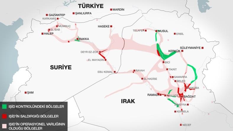 İşte IŞİD'in Suriye ve Irak'taki işgal bölgeleri