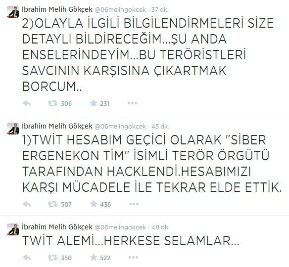 Melih Gökçek'in Twitter hesabı hacklendi