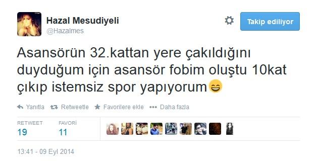 Hazal Mesudiyeli'nin asansör tweet'i kızdırdı