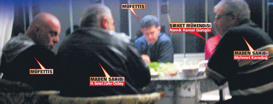 Maden sahibinin denetçilerle yemek yediği görüntüler