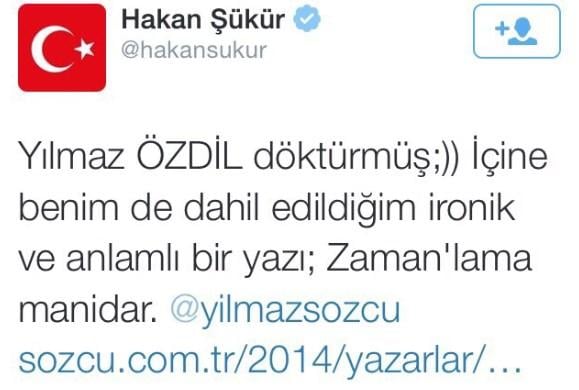 Hakan Şükür Yılmaz Özdil yazısı paylaşıyor