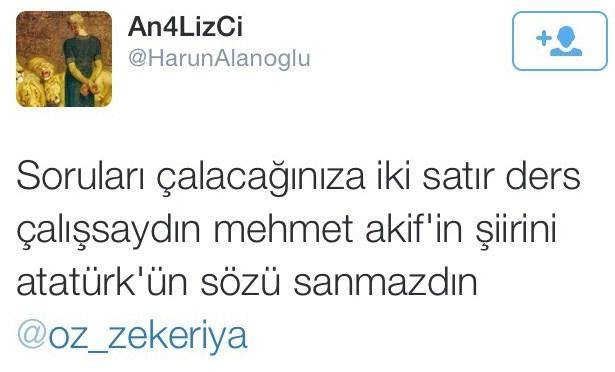 Zekeriya Öz'ün tweet'ine süper kapak