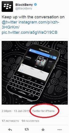 BlackBerry tweet'ini iPhone'dan paylaştı