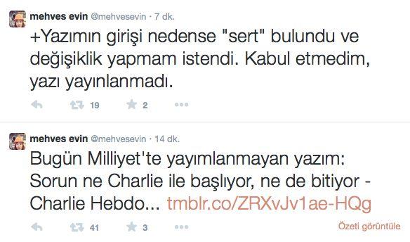 Mehveş Evin'den yazım sansürlendi tepkisi