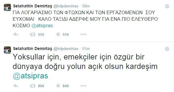Demirtaş'tan Tsipras'a tebrik tweet'i