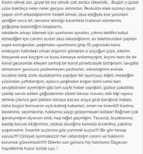 Beren Saat'ten Özgecan için anlamlı mesaj