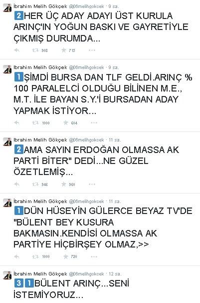 Melih Gökçek'ten Arınç'a cevap