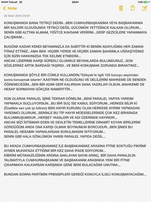 Melih Gökçek'ten Arınç'a cevap