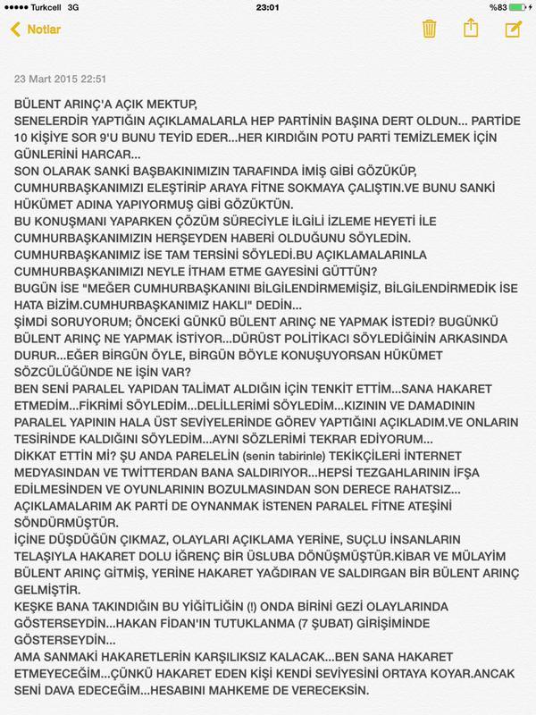 Melih Gökçek'ten Arınç'a cevap