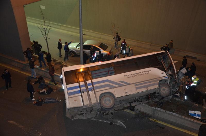 Ankara'da halk otobüsü köprüden uçtu