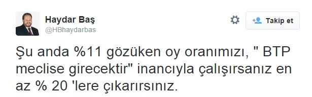 Haydar Baş BTP'nin oy oranını açıkladı